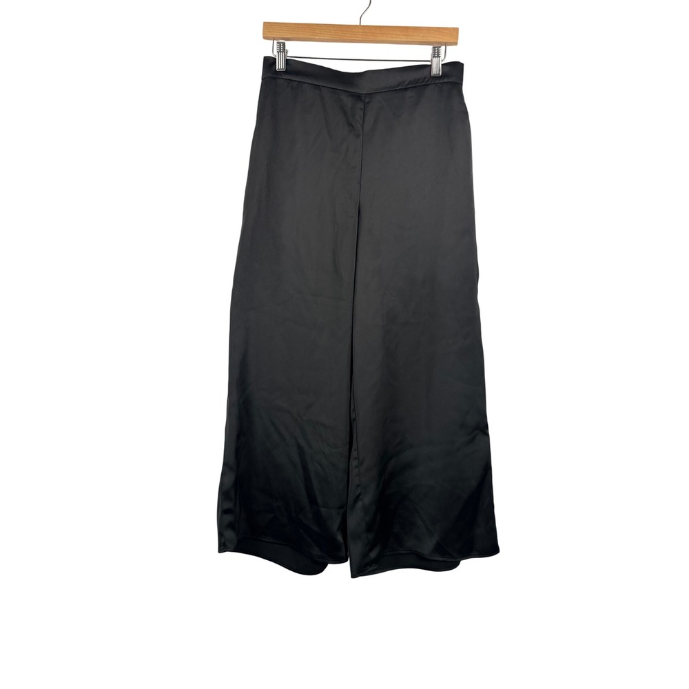 Rachel Zoe Wide Leg crop Pants 6 Black Satin minimalist cocktail 90s
